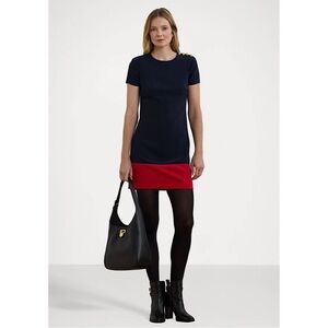 Lauren Ralph Lauren Two Tone Button Trim Crepe Shift‎ Dress Navy Blue Red 6
